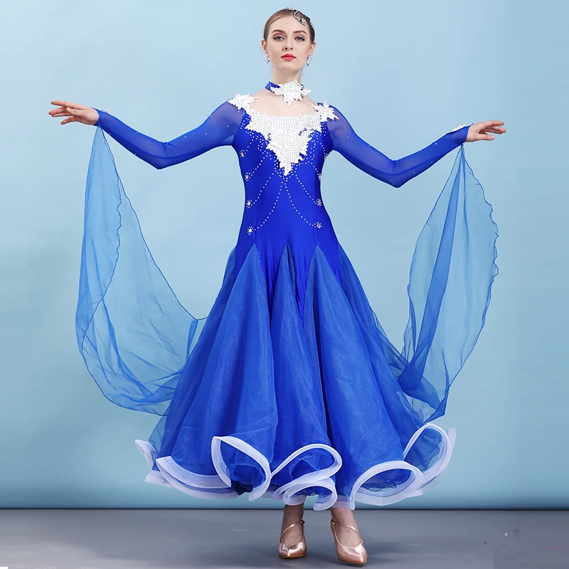 Costume de danse de salon latine personnalisé pour femmes adultes, robe de danse moderne, grande robe pivotante, robe de performance d'équipe professionnelle