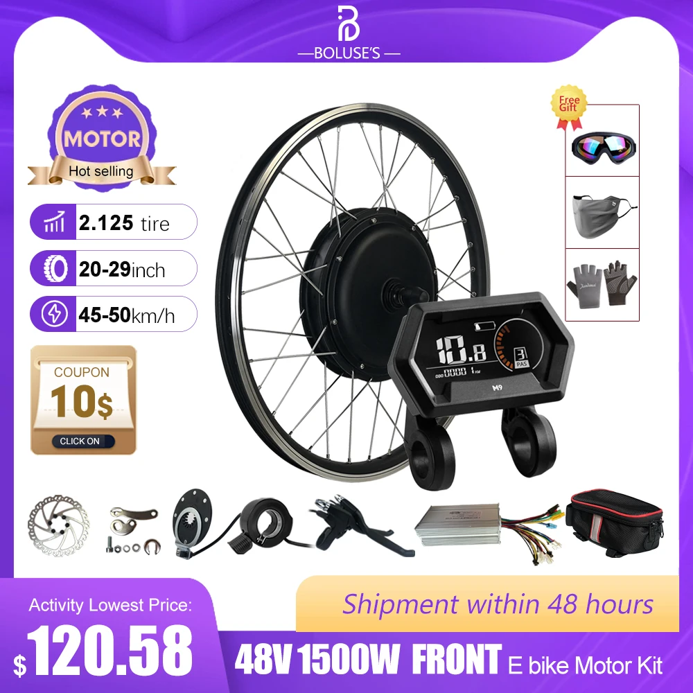 48V1500W Hub Motor Ebike Kit Front Wheel Brushless Motor 20-29 Inch 700C speed 45/50km/h Electric Bike Conversion Kit