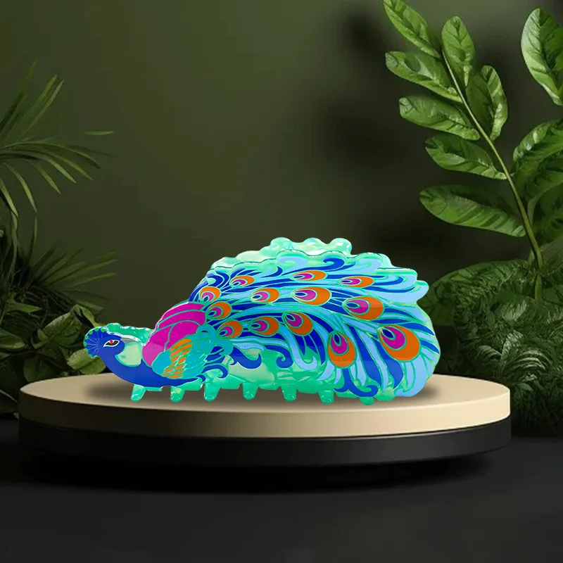 YHJ Oriental Beauty Haarklauw Prachtige Pauw Kleurrijk Gepersonaliseerd Ontwerp Haarklauw Clips Haaraccessoires voor Dames Meisjes