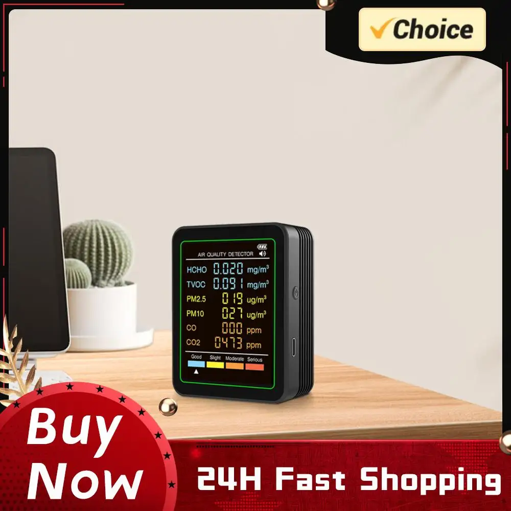 

Многофункциональный измеритель качества воздуха 6-в-1: портативный датчик температуры и влажности для дома, офиса, школы