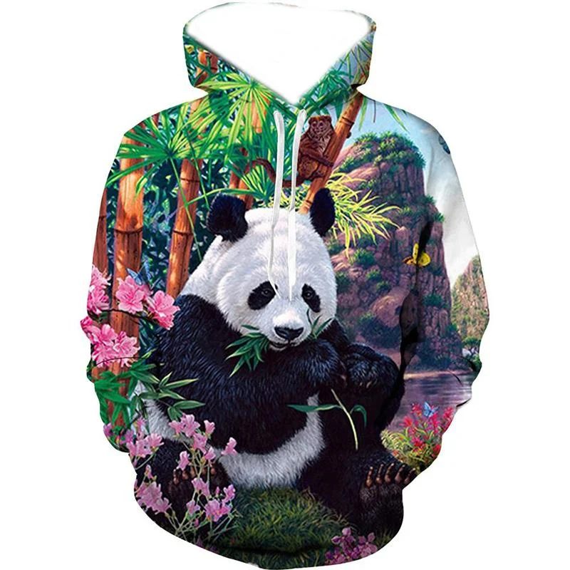 Sudaderas con capucha con patrón de Panda de dibujos animados para hombre, jersey de manga larga con estampado 3D de animales lindos, sudadera informal de gran tamaño para exteriores