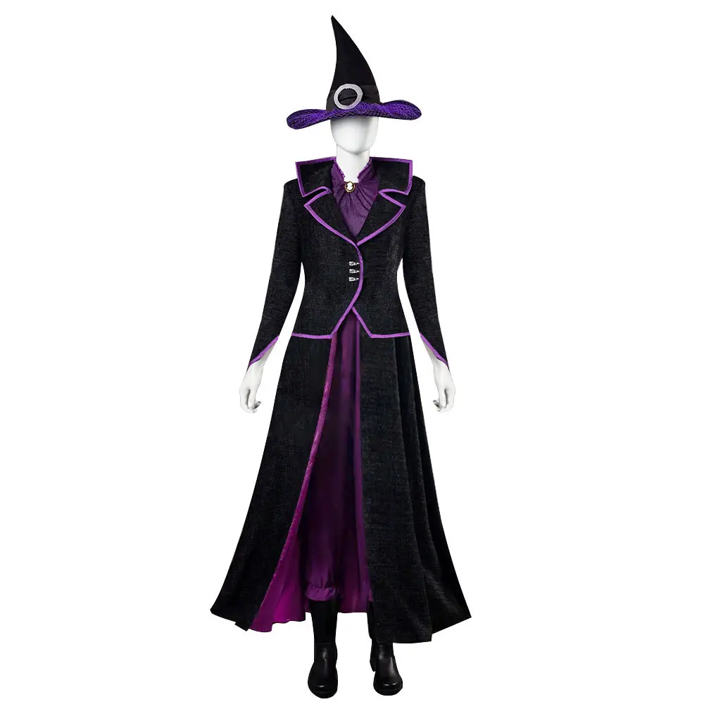 Anime nieuwe high-end custom Agatha Harkness cosplay kostuum Halloween zwart paars heks set hot