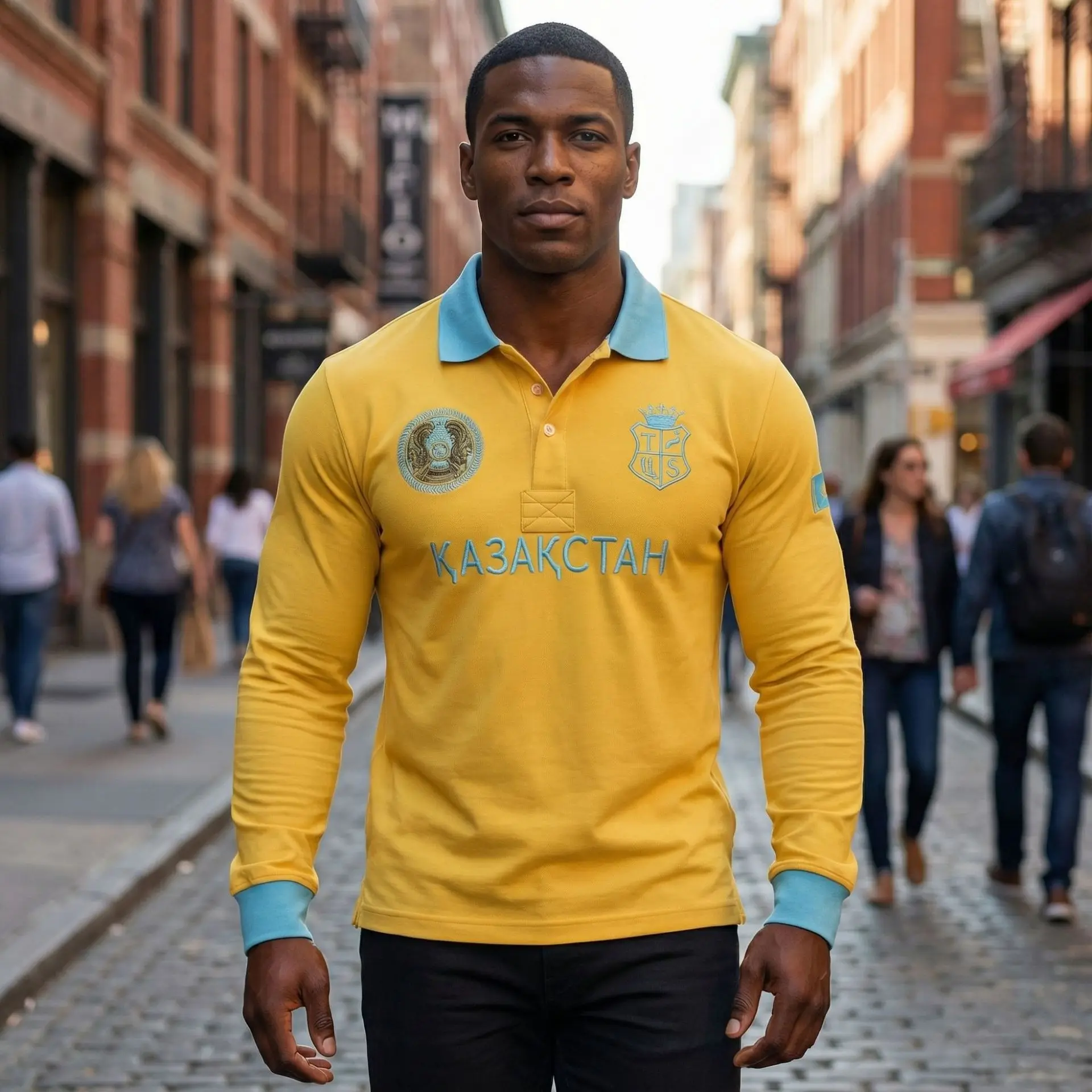 Men's Green 100% Cotton Long Sleeve Polo Shirt Full-Collar Tee with Italy Embroidery Casual Sports Clothing