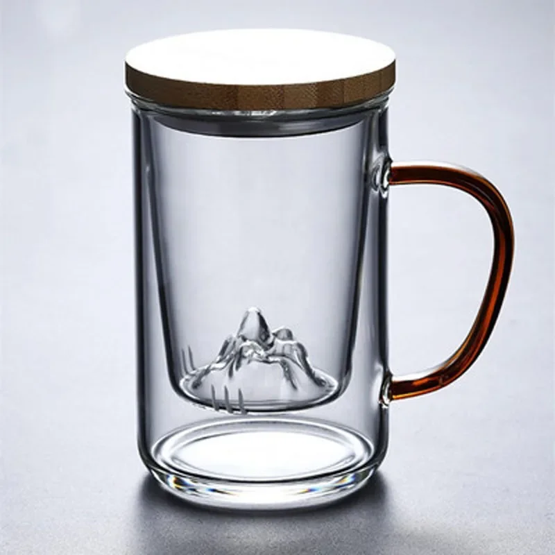 Glass Tea tasting filter cup with lid and handle tea Mug Transparent Drinkware Glass Cups