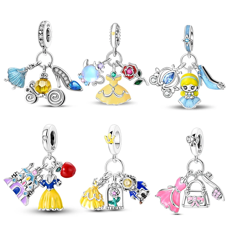 925 argent citrouille chariot et cristal pantoufle princesse 3-en-1 breloques perles convient 3mm Bracelet Original femmes bijoux à bricoler soi-même cadeaux