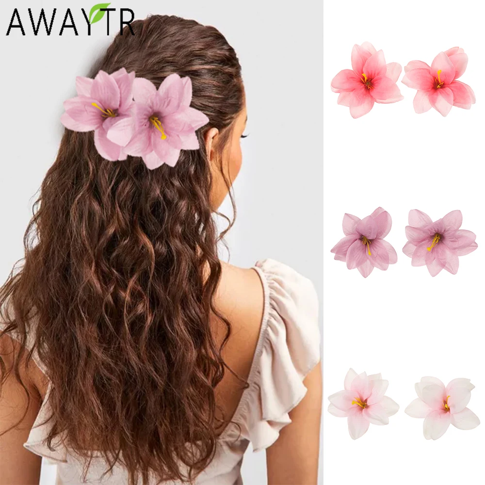 AWAYTR Perfume Lily Flower Hairpin Artificial Floral Hair Clips Valentine Headwear Girl Hair Accessories Mother's Day Gift