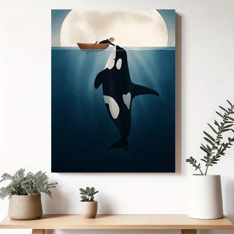 Multiple sizes 1pc frameless Canvas Painting,Orca Love Ocean Whales Poster and Prints Canvas Painting Wall Art Pictures Home Dec