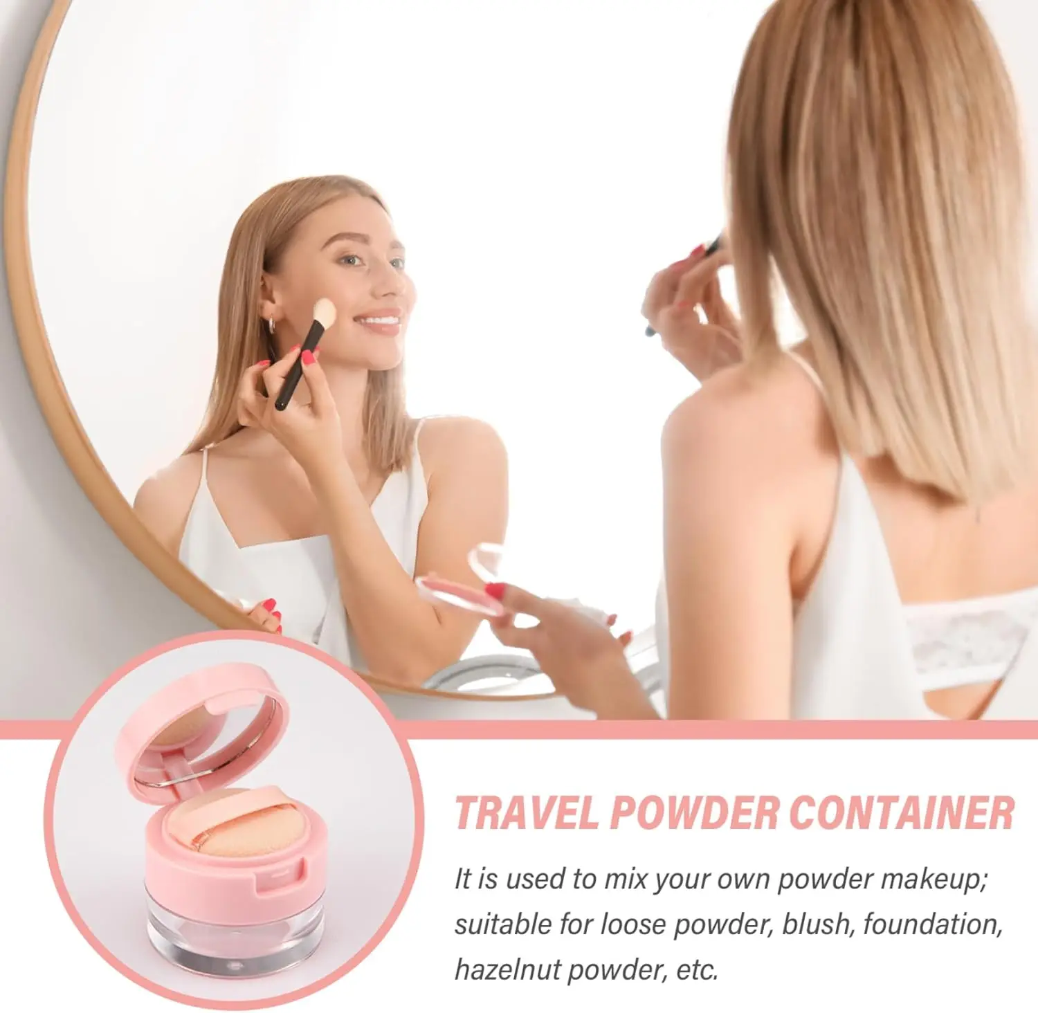 Mini 3/5Gram Travel Loose Powder Container Leak-free Reusable Plastic with Mirror Portable Flip Lid Empty Makeup Setting