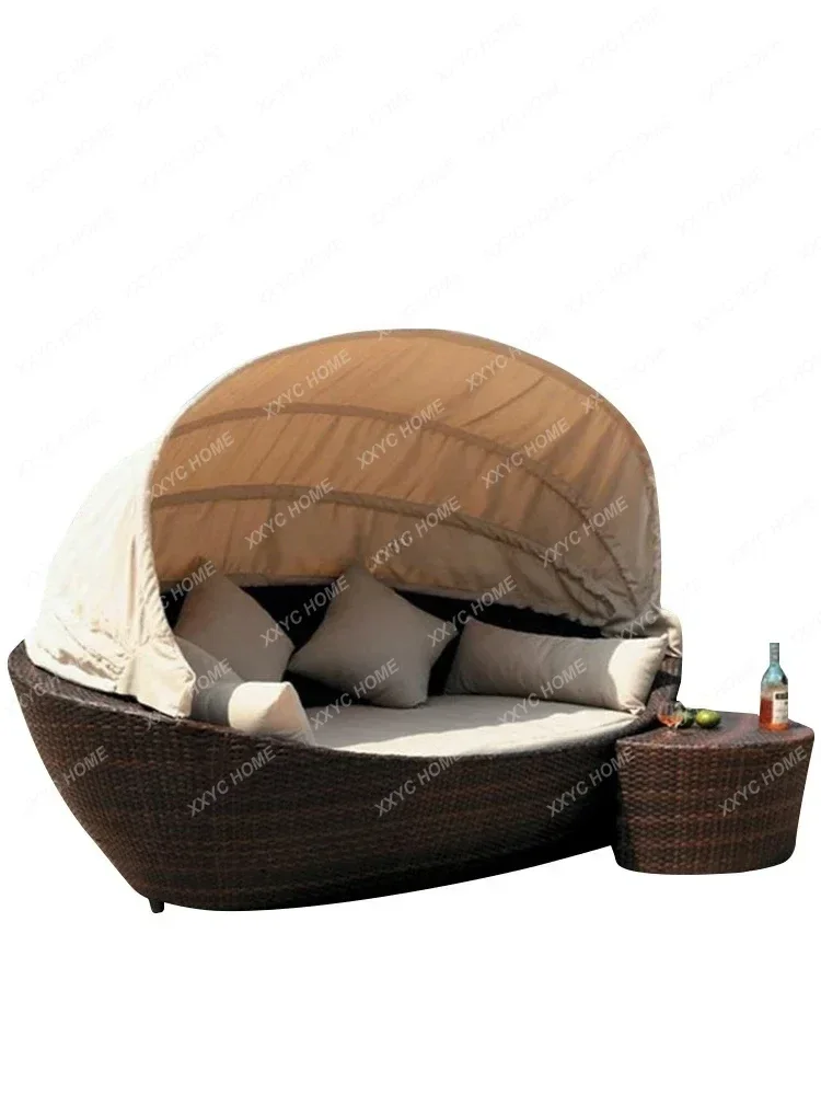 

Balcony bed rattan sofa chair outdoor furniture round sofa coffee table combination