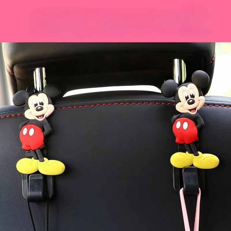 Gancho de puntada de dibujos animados para coche, accesorios para asiento, Kawaii, Disney, Stitch, Mickey Mouse, 2 piezas