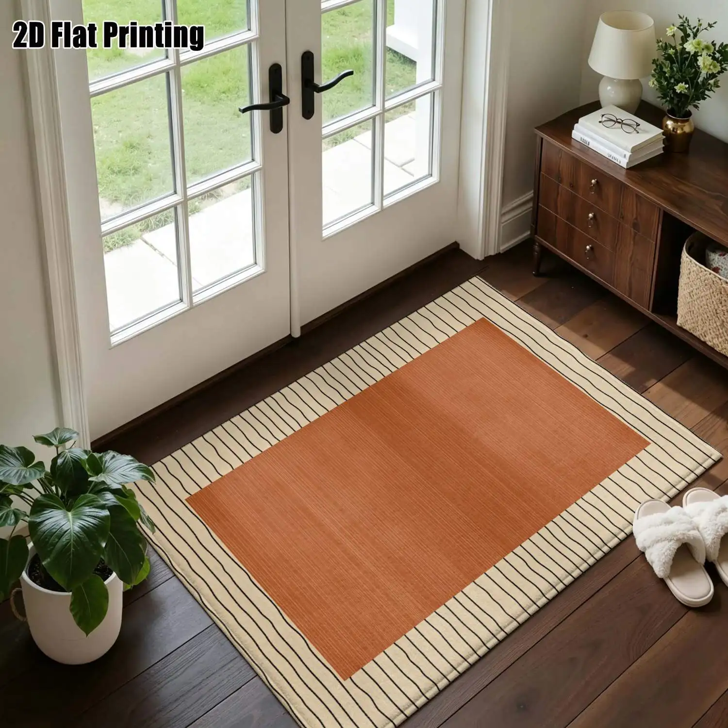 1Pc 2D Printed Carpet: Warm Brown Color-Blocked Wave Lines, Nordic & Modern Minimalist Style, Home Decor, Multiple Sizes, Machine Washable, Suitable for Multi-Scene Use