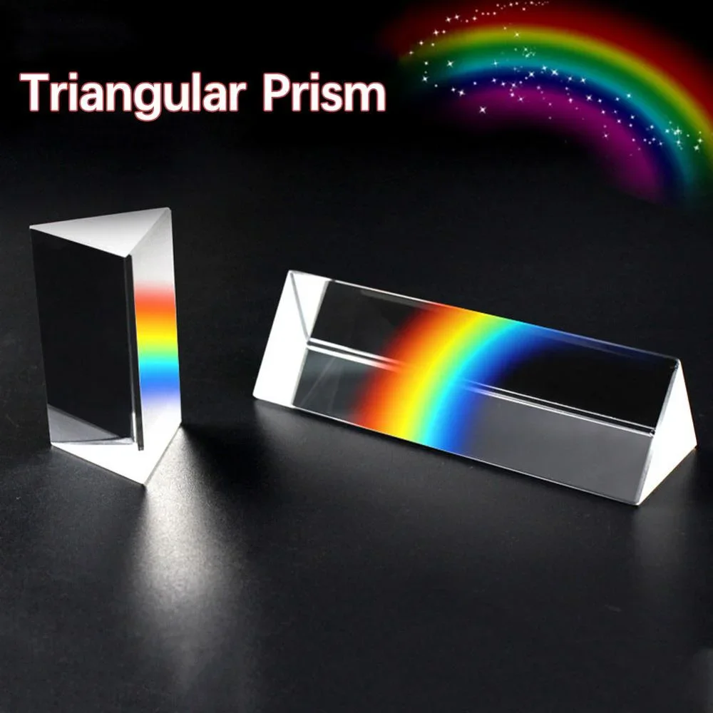 Glass Photographic Physics Prisme Refracted Light Teaching Students Spectrum Gifts Triangular Optical Prism Rainbow Crystal