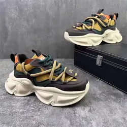 New Luxury Men's Sneakers Thick soled Height Increasing Color blocked Casual Shoes for Youth Campus Style Running Sports Shoes