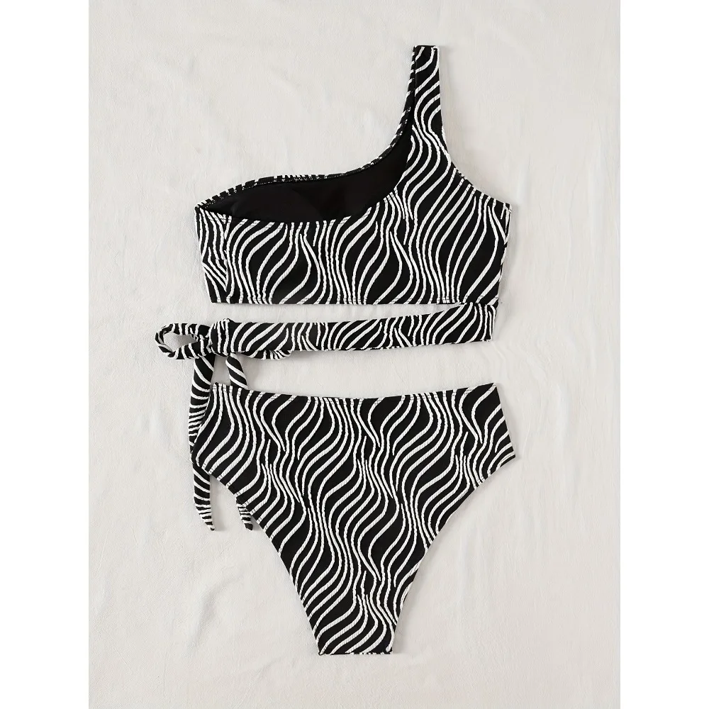 Sexy High Waisted Bikini 2025 Mujer Women's Swimsuit Separate Beach Wear One Shoulder Bathing Suit Padded Swimwear Black Biquini