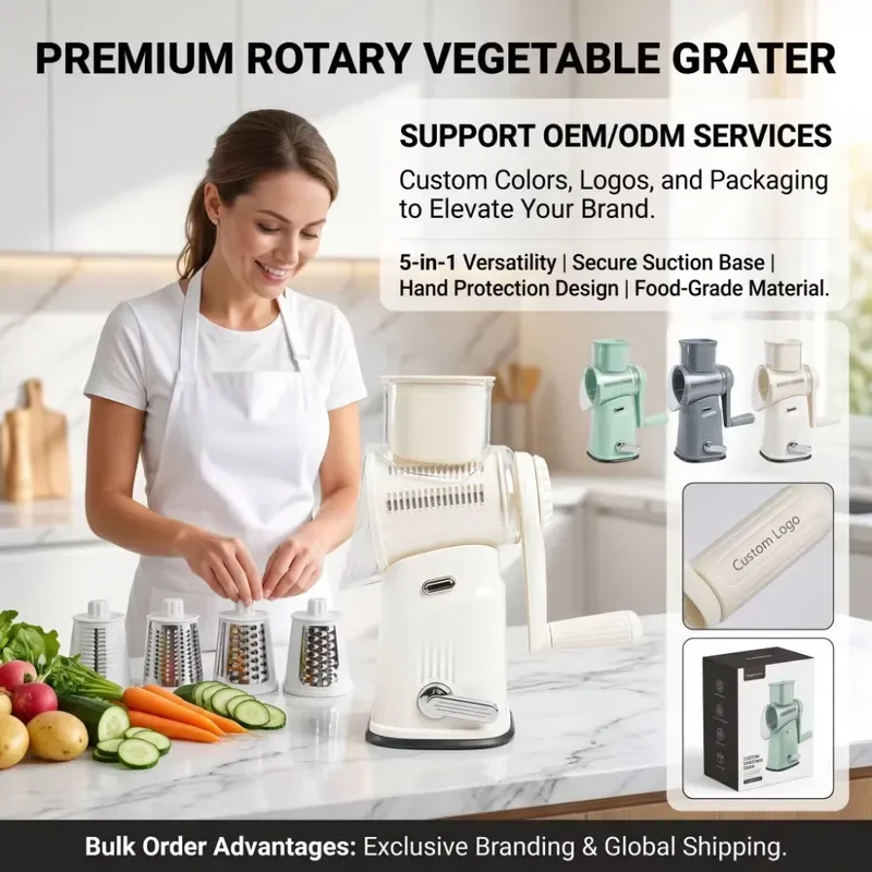 Manual Multifunction Plastic Vegetable Cutter Round Rotary Cheese Grater Veggie Potato Chopper Fruit and Vegetable Slicer
