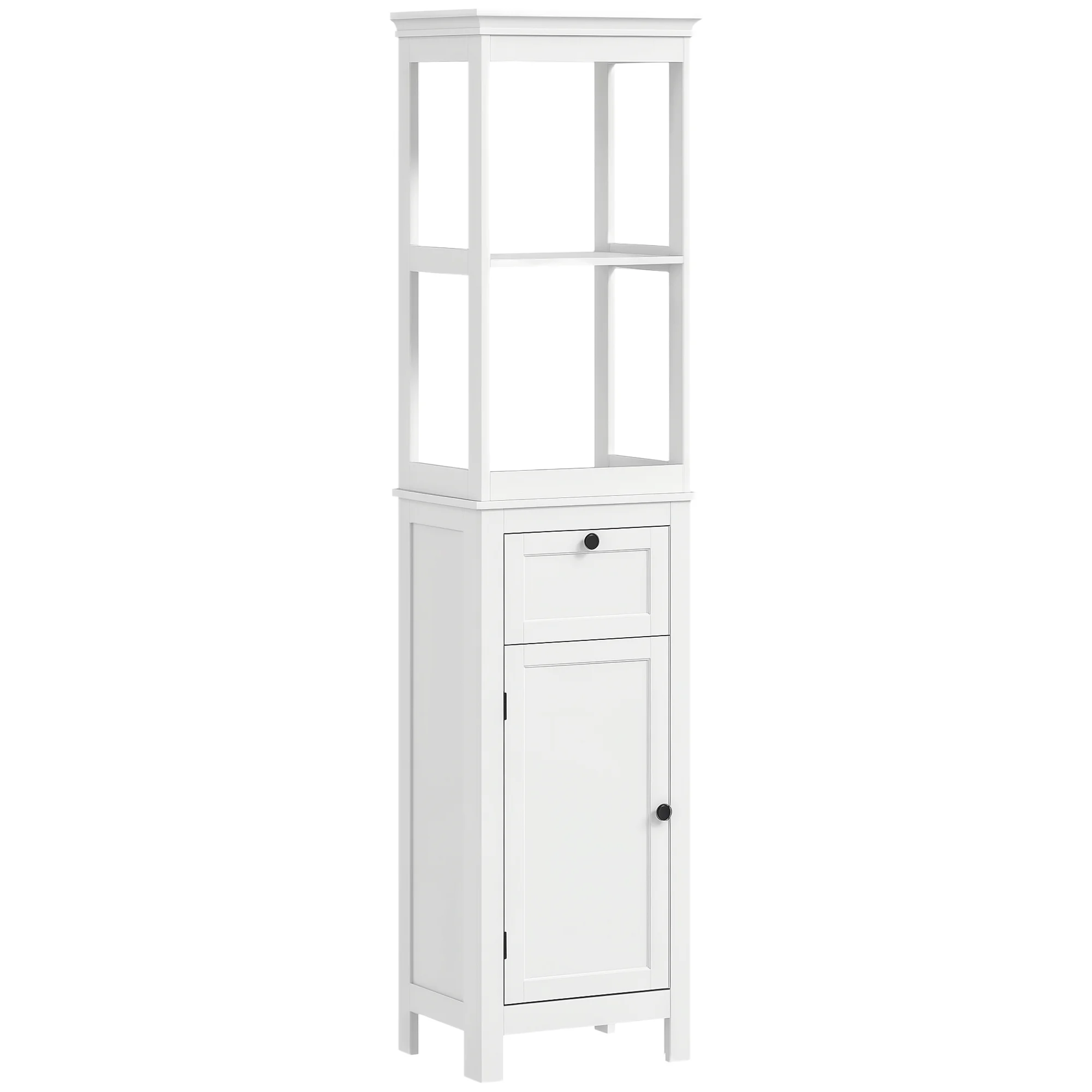 HOMCOM Mueble de Baño con Cajón Puerta Estante Ajustable y 2 Compartimientos Armario de Baño Moderno 40x30x165 cm Blanco