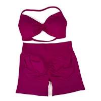 WANAYOU Seamless 2 Pcs Women Yoga Sets Halter Bras Sports Crop Tops Low Waist Scrunch Butt Gym Shorts Tight Quick Dry Leggings 4