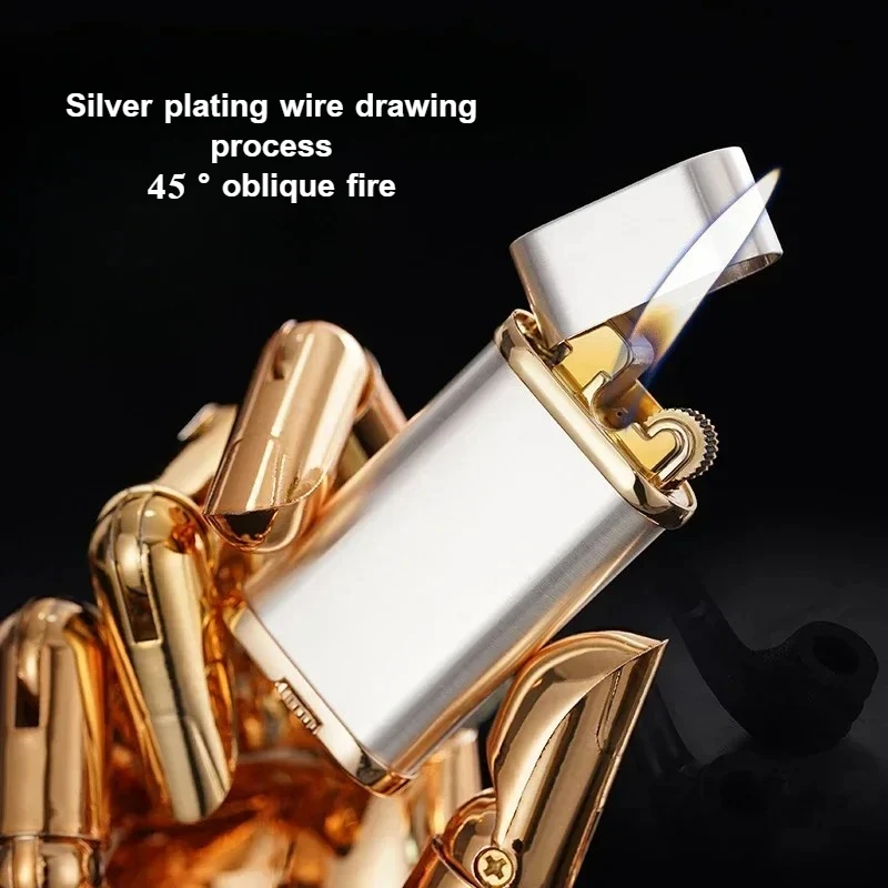 Retro Grinding Wheel Open flame Oblique Fire Lighter High end Resin Electroplating Process Metal Cigarette Lighter Men's Gift