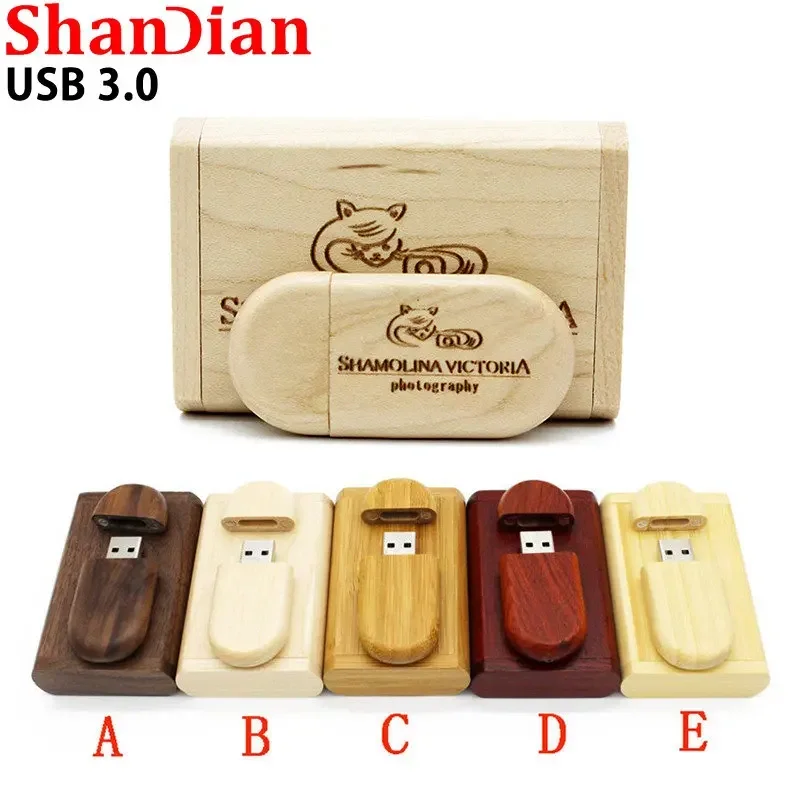 

SHANDIAN Free Custom LOGO USB 3.0 Flash Drive 4GB 8GB 16GB 32GB 64GB 128GB Pen Drives Wedding Photography Gifts Box Memory Stick