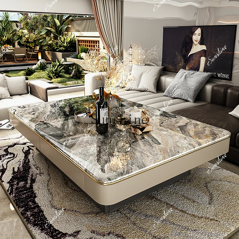 

Natural luxury stone villa high-end living room marble simple coffee table FT