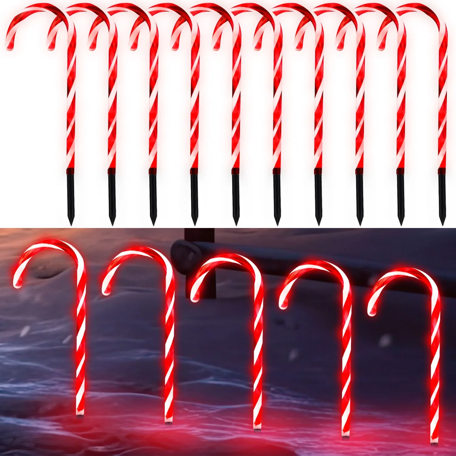 

Candy Cane Outdoor Pathway Lights 10-Pack, 21" Staked Christmas Decor for Yard/Patio Garden