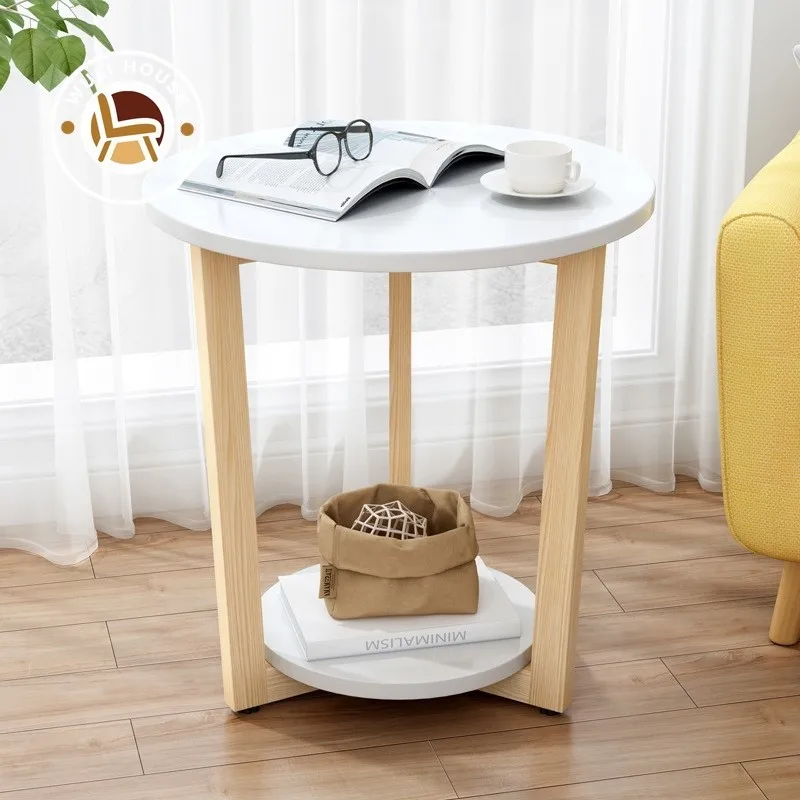 

Nordic Sofa Side A Few Shelves Small Round Table Simple Modern Creative Living Room Balcony Small Coffee Table Log Corner Table