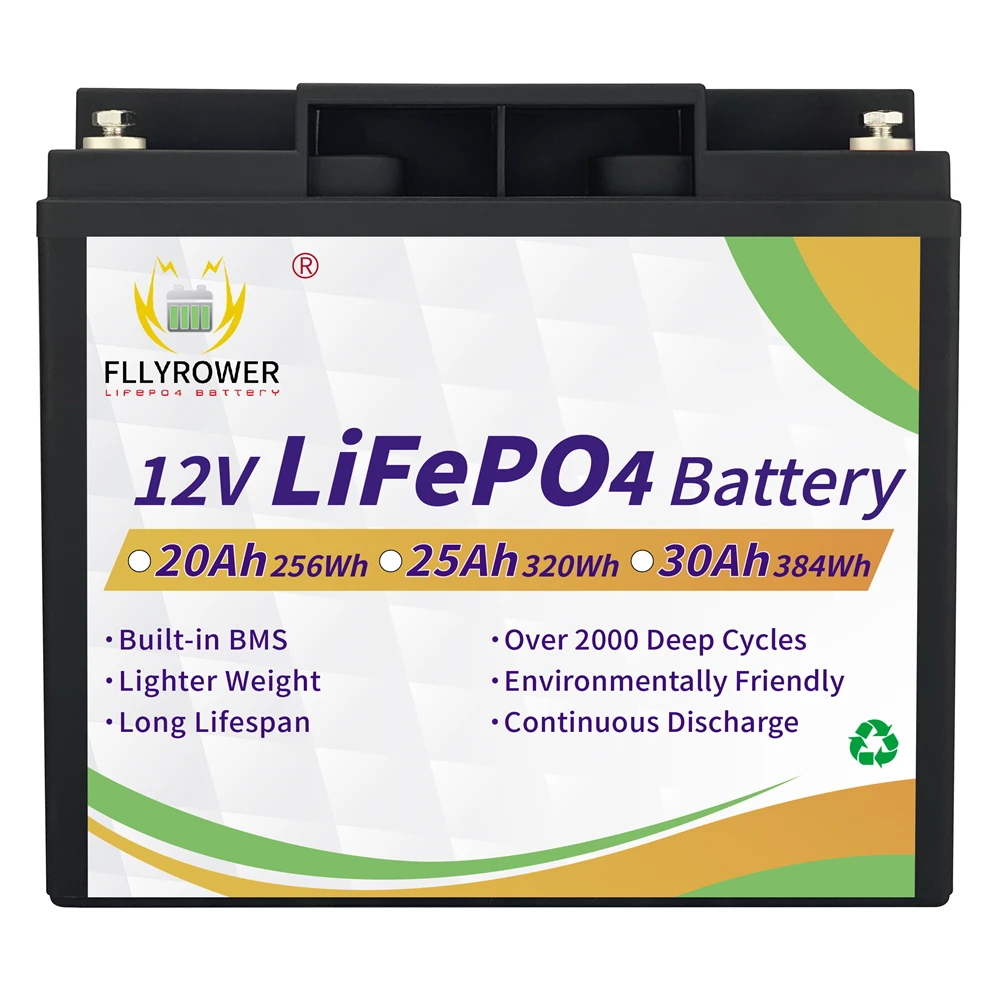 12V 20Ah Lithium LiFePO4 Deep Cycle Rechargeable Battery 4000+ lifetime Built-in BMS for RV Solar Marine Off-Grid Applications