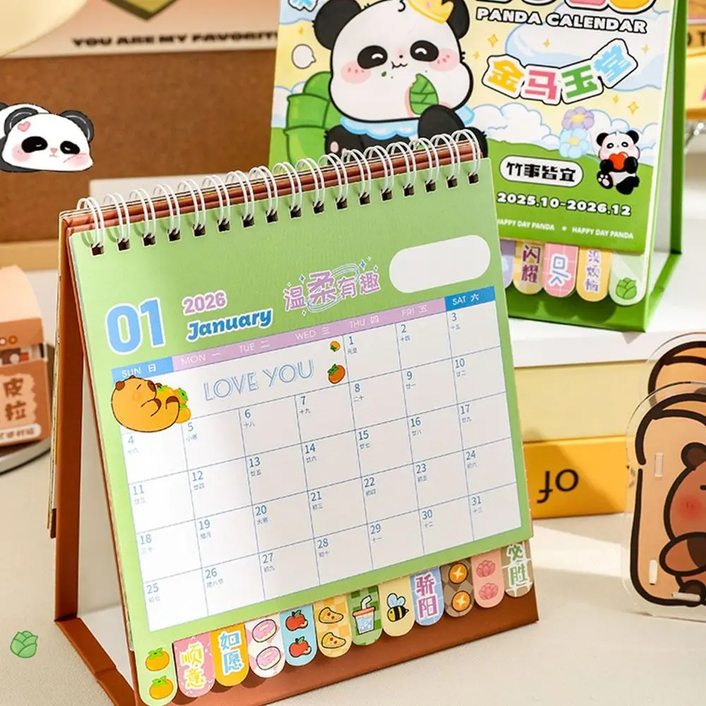 

Durable Portable Coil 2026 Desk Calendar Capybara/Panda Desktop Decoration Mini Calendar Daily Planner Office School Supplies