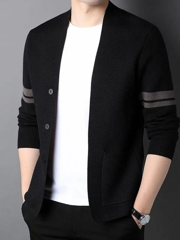 

Knitted Cardigan Men's Casual Outerwear Trendy Spring Autumn New Sle Comfortable Long Sve Collar Regular Fit Sweater