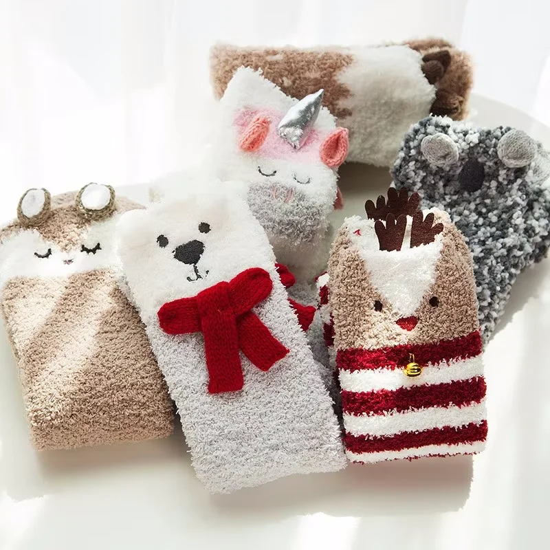 Christmas Children's Socks For Girls Boys Coral Fleece Kids Striped Long Socks Winter Warm Stockings New Years One Size 2-8Years