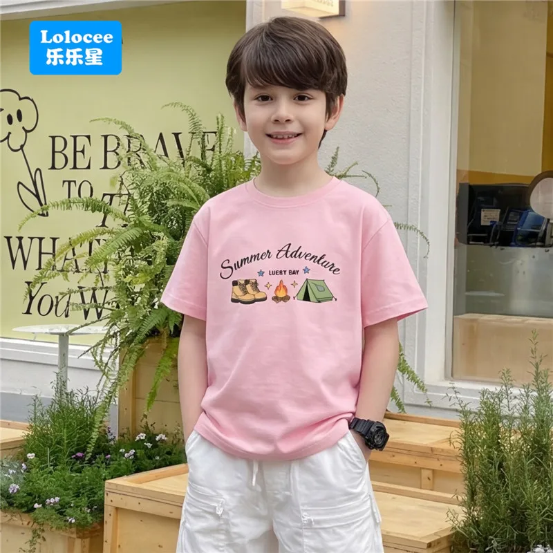 High Quality Soft Cotton Summer Adventure T-Shirt for Boys 3-14 Years Old Kids Outdoor Camp Print Short Sleeve Tops Gift LYXR