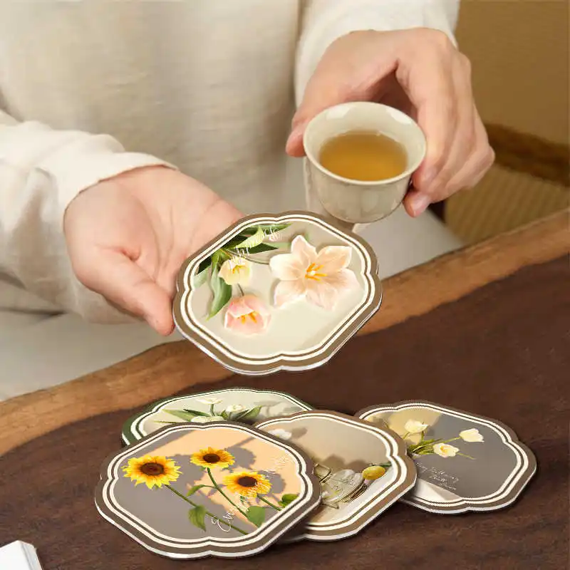 Acrylic Coaster Fresh Heat Insulation Tea  Home Table Anti-scald Non-slip Mats Coffee  Kitchen Useful Novelties