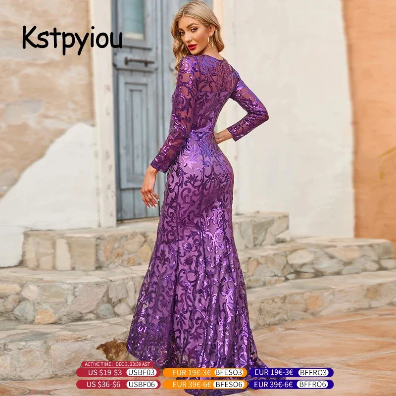 Kstpyiou Ball Gown Evening Party Sequin Glitter Prom Dress Plus Curve Size Cocktail Lady Robe De Mother Of The Bride Dresses