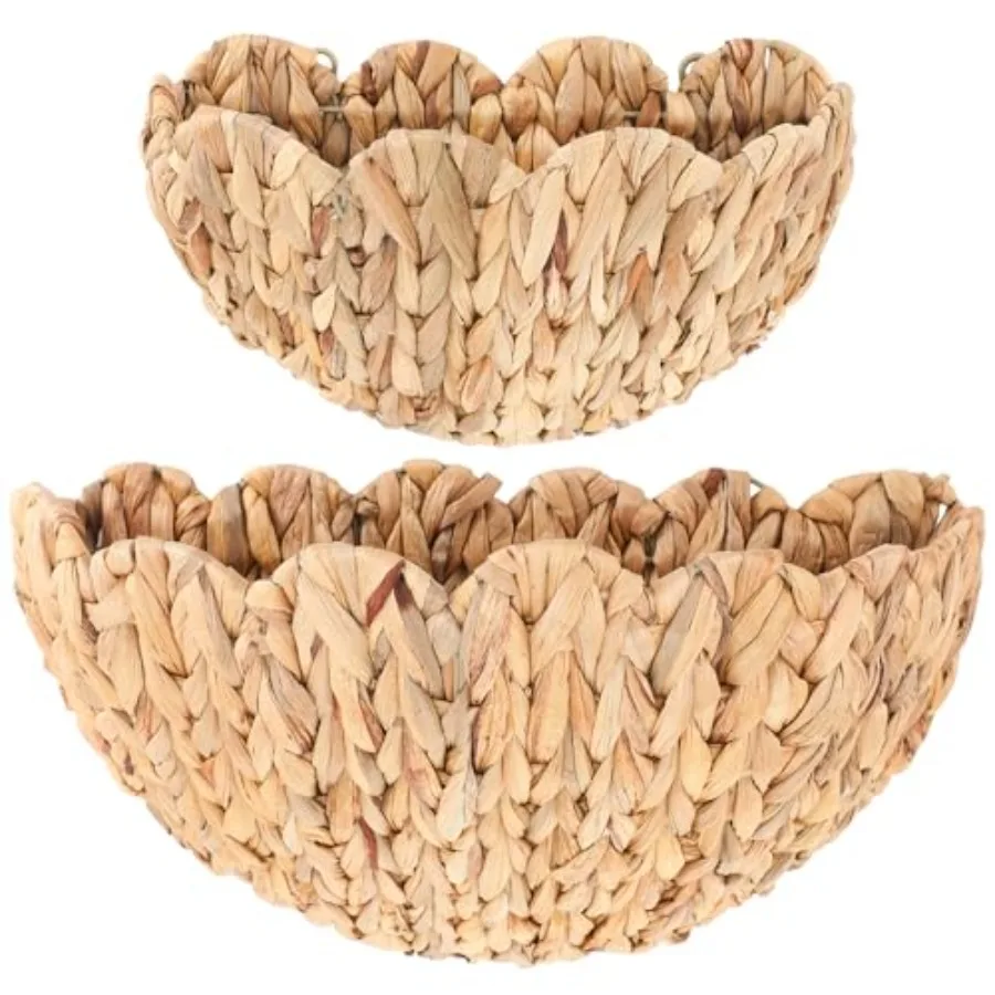 

2 Pack Scalloped Wall Baskets Hanging Baskets Large and Small Decorative Woven Storage Holder for Home Bathroom, 16 x 10.6 x 7