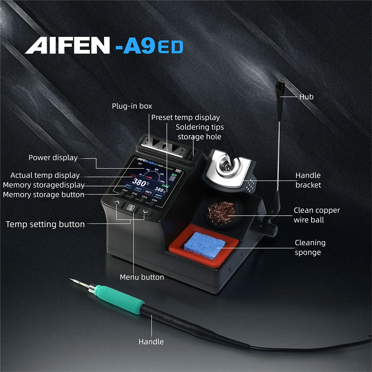 AIFEN A9ED محطة لحام 180 واط قوة اللحام الإلكتروني مع C210 C245 لحام الحديد مقبض سبيكة لحام إصلاح الهاتف #6