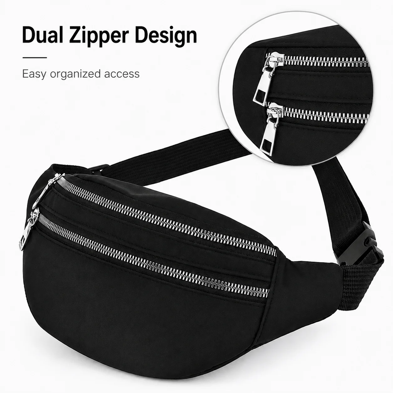 Lightweight Waist Bag for Men and Women, Dual Zipper Fanny Pack with Adjustable Strap for Travel, Running and Daily Use