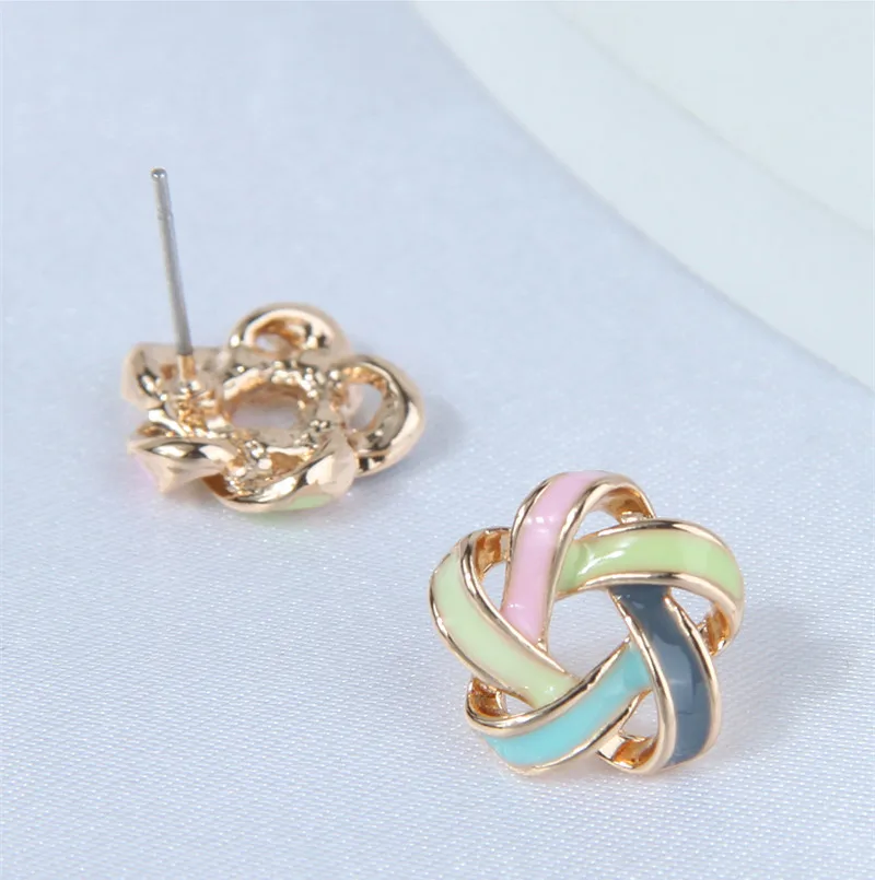 Kymyad Korean Trendy Fashion Gold Color Earrings For Women Enamel Flower Women's Earrings Jewelry Stud Luxury Earrings