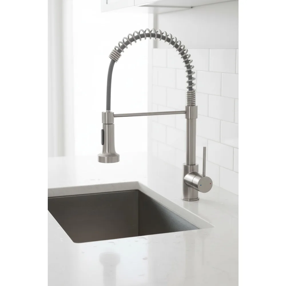 

Pull-Down Kitchen Faucet Brushed Nickel Stainless Steel Dual Spray Farmhouse Utility Sink