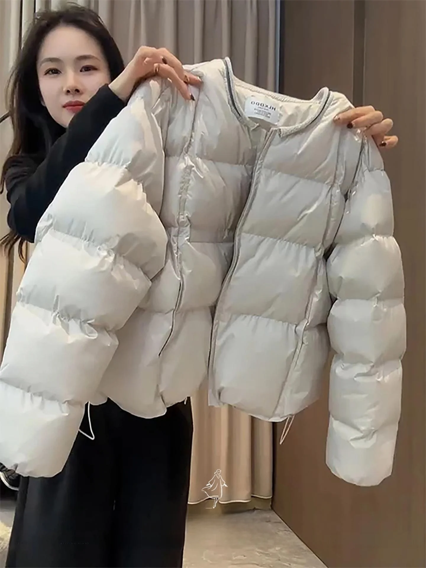 

Корейская новая зимняя женская свободная универсальная утепленная куртка-пуховик из хлопка с круглым вырезом для повседневной носки