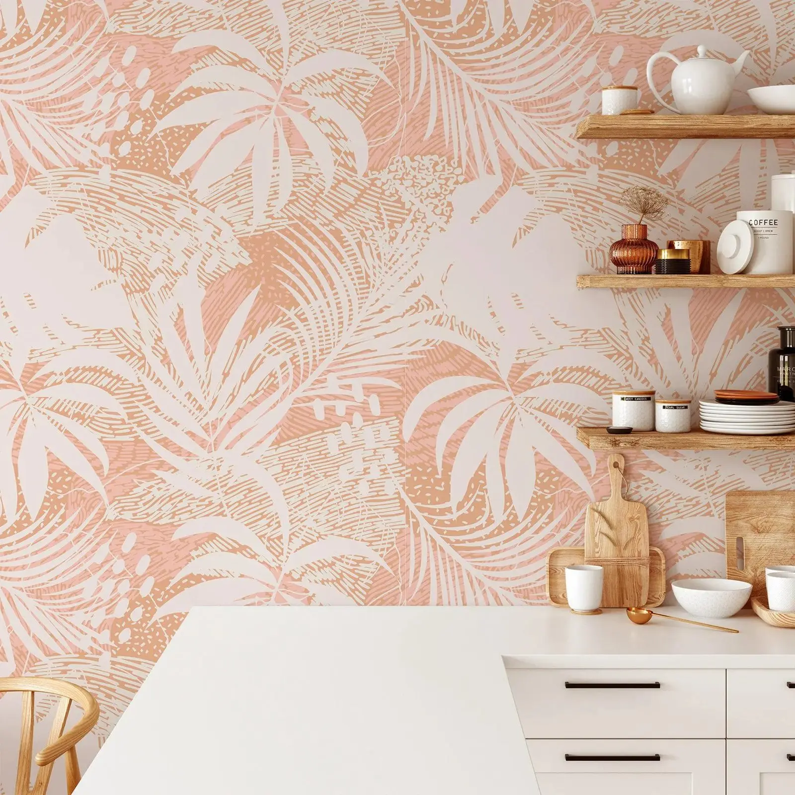 

Large Peach Palm Leaf Silhouette Peel & Stick Wallpaper, Tropical Blush Leaves Wall Mural, Self-adhesive Or Tradition Non-woven