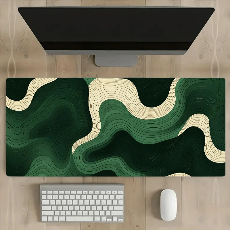 Art Wavy Gradient Green Abstract Mouse Pad Large Deskpad,Natural Rubber Mousepad,Anti-Slip Office Deskmat,Perfect Gift for Teens