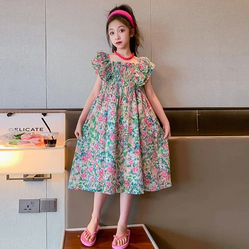 

6-15Years Big Girls Floral Summer Dress Children Sleeveless Print Casual Dresses for Girls Teenager Kids Outfits Clothing 7 8 9