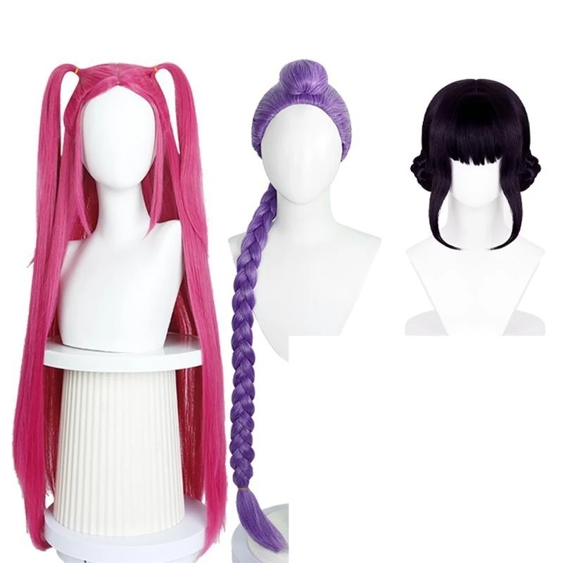 Kpop أطفال بنات شيطان تأثيري الباروكات رومي ميرا زوي شعر مستعار تأثيري الصيادين الباروكات الأرجواني أسود أحمر الشعر الطويل هالوين تأثيري الدعائم