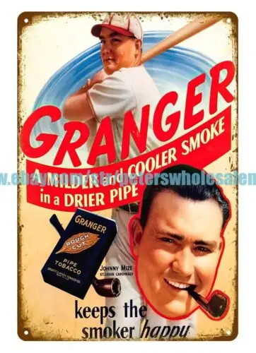 1947 JOHNNY MIZE GRANGER PIPE TOBACCO baseball tin sign pub studio man cave