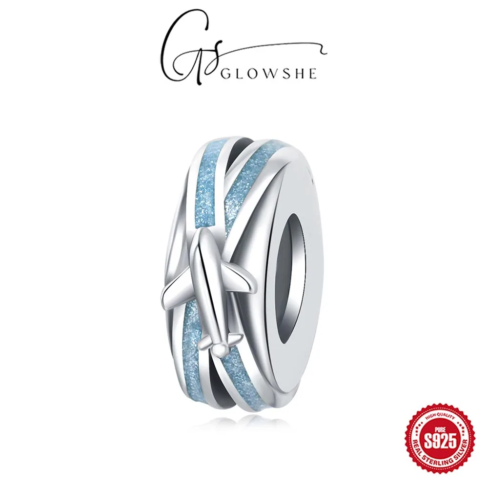 

Glowshe 925 Sterling Silver Aircraft Cross Rubber Stopper Isolation Bead Women's Handmade DIY Bracelet 2025 High Quality Gift