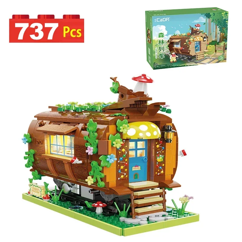 

737Pcs MOC LED City Forest Rail Trains Tree House Building Blocks DIY Mushroom House Architecture Bricks Toys for Kid Gifts