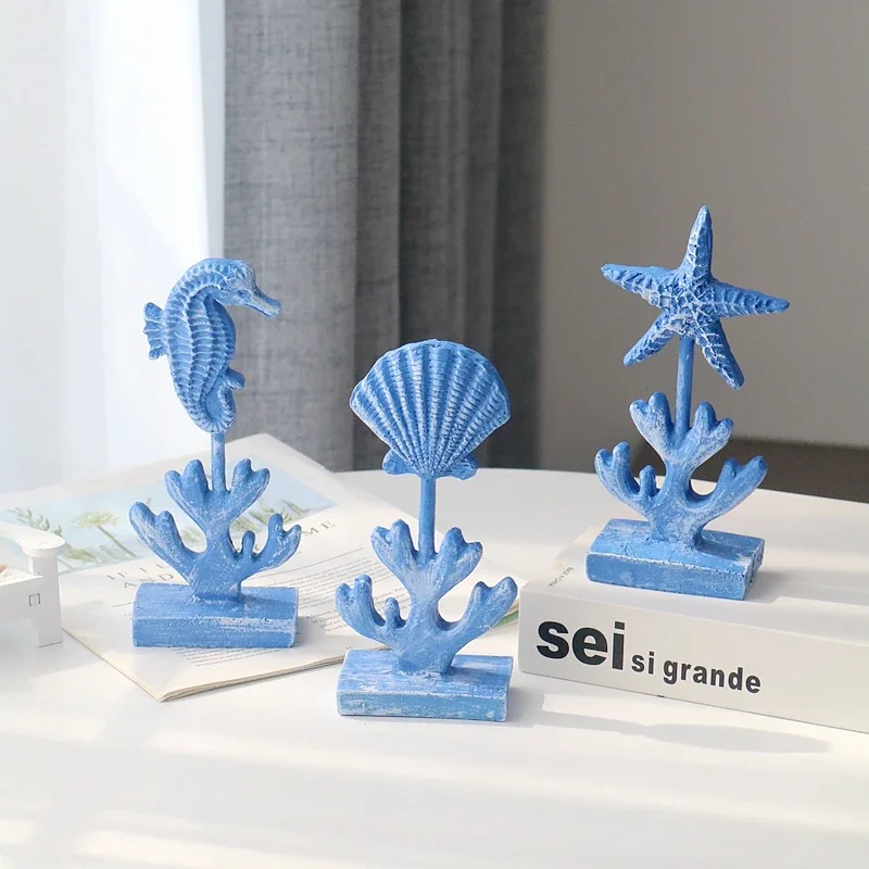 

Mediterranean Ocean Style Resin Ornaments Handicraft Gifts Seahorse Dolphin Shell Guest Coral TV Wine Cabinet Desktop Decoration