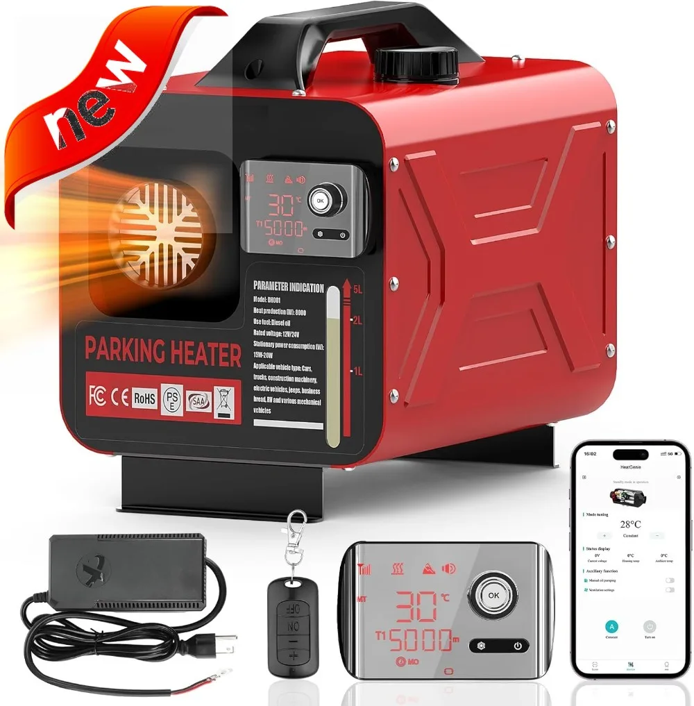 

Дизельный обогреватель мощностью 8 кВт, 12 В/24 В/110 В, приложение и пульт дистанционного управления, быстрый нагрев, низкий уровень шума для автофургона, грузовика, лодки, гаража