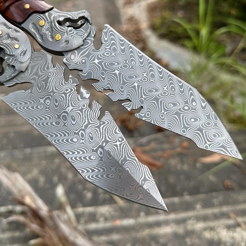 Damascus Steel All Tang Fixed Blade Straight Knife Jungle Camping Tactical Hunting self-defense Outdoor rescue EDC knife tool