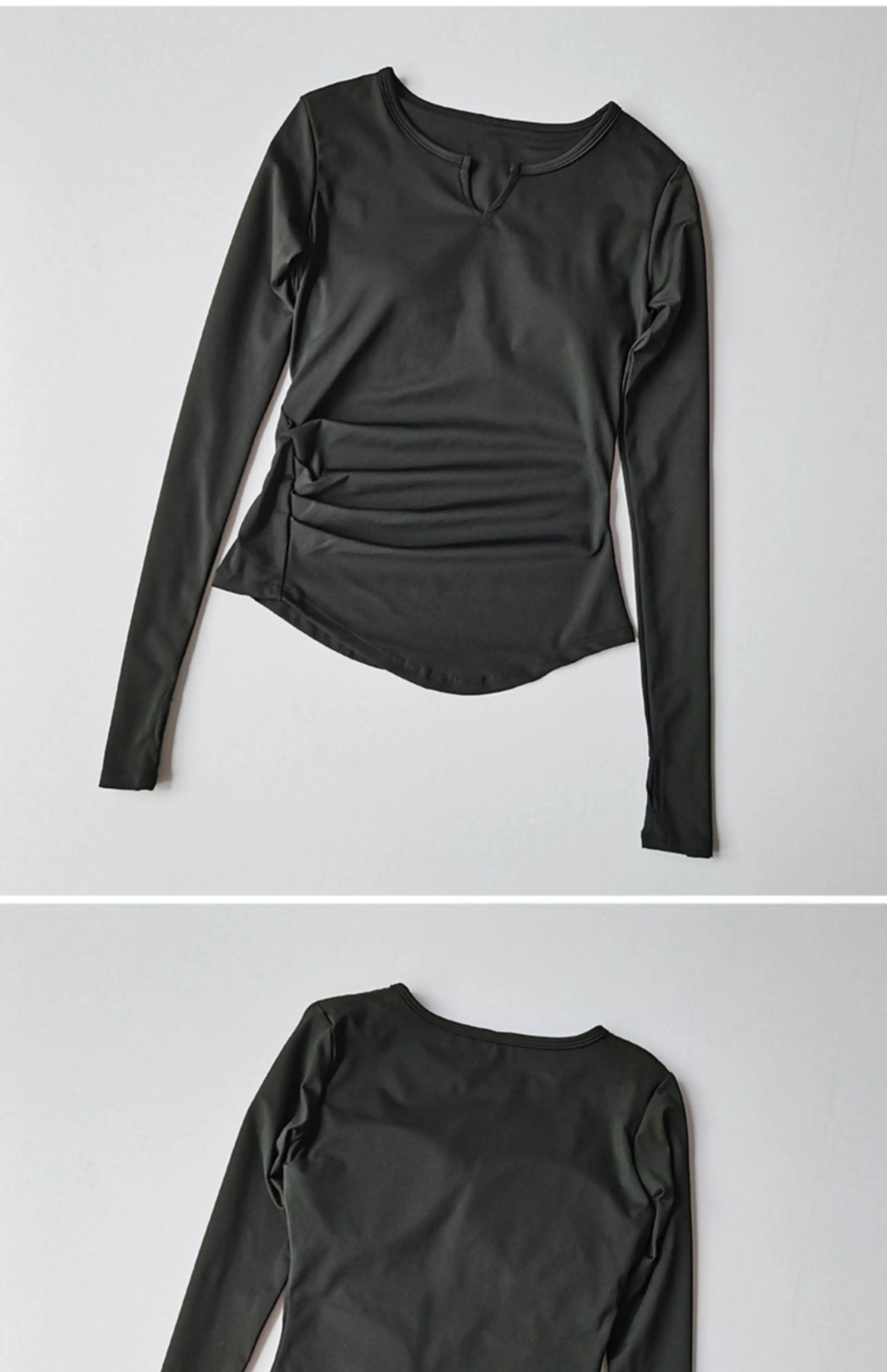 Damen V-Ausschnitt Eng Anliegendes Sexy Yoga-Oberteil Schnelltrocknend Schlankmachendes Fitness-Lauf-T-Shirt Lässiges Sport-Langarm-Mode-Top – Detail 9